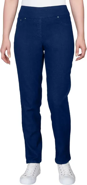 Ruby Rd. Womens Womens Mid-Rise Pull-on Straight Extra Stretch Light Weight Denim Pant