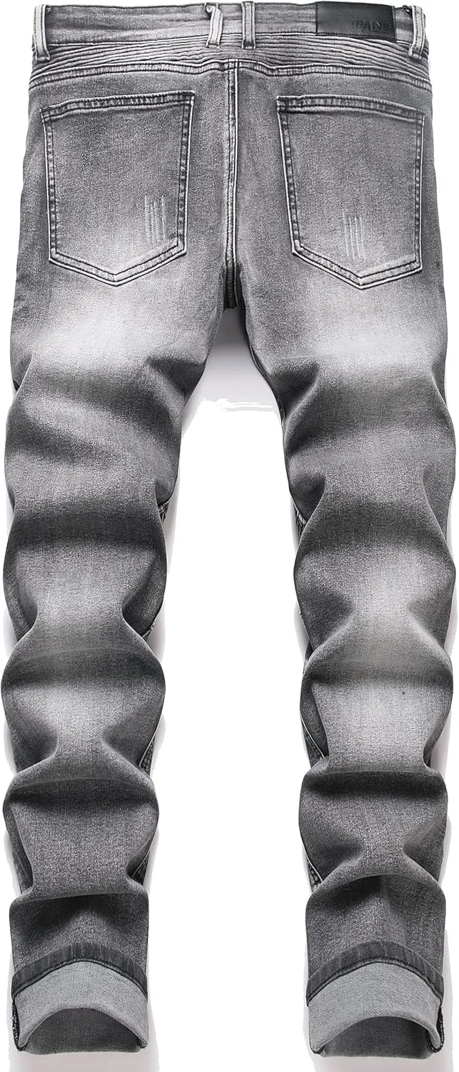 RXXKKK Men's Classic Zipper Biker Regular Fit Flex Jean