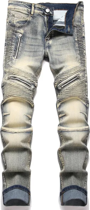 RXXKKK Men's Classic Zipper Biker Regular Fit Flex Jean