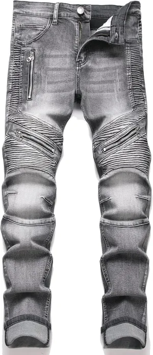 RXXKKK Men's Classic Zipper Biker Regular Fit Flex Jean