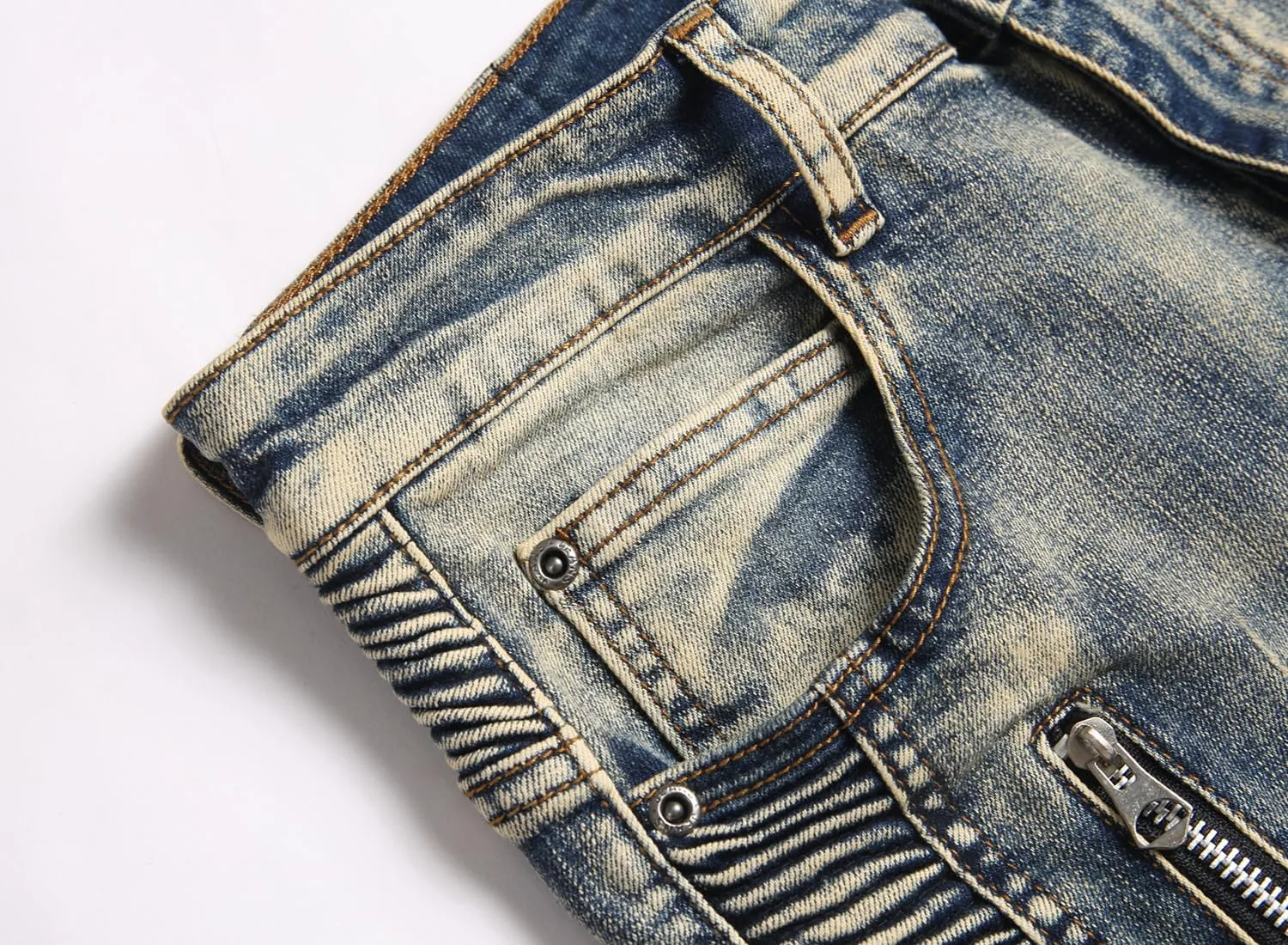 RXXKKK Men's Classic Zipper Biker Regular Fit Flex Jean