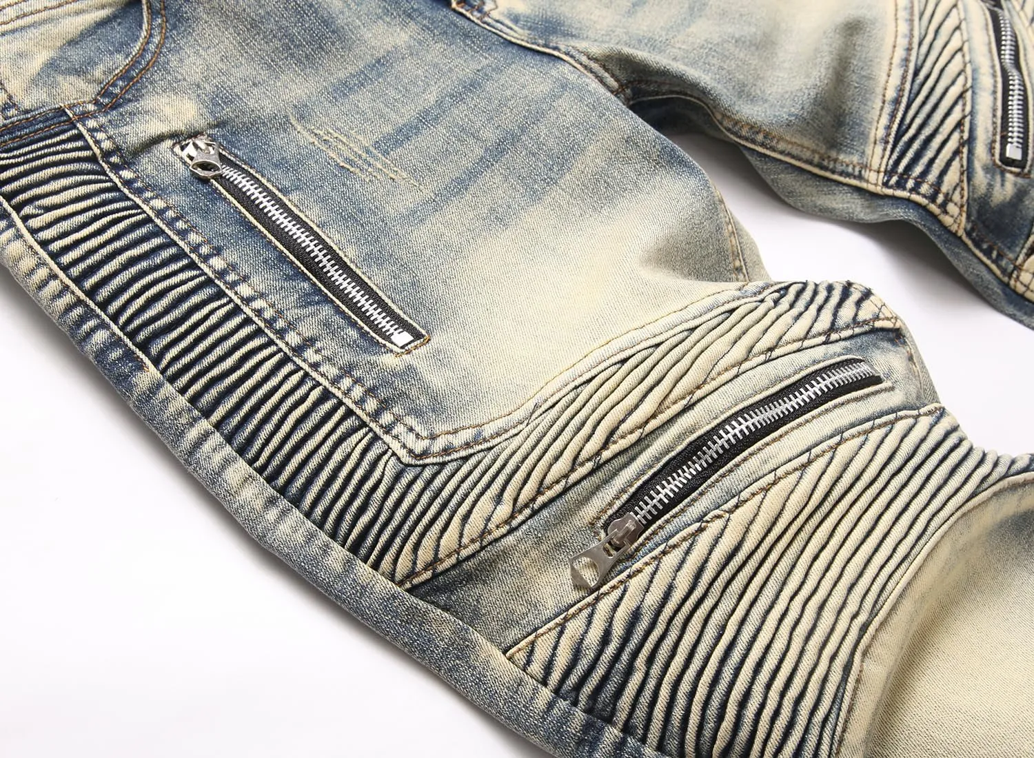 RXXKKK Men's Classic Zipper Biker Regular Fit Flex Jean