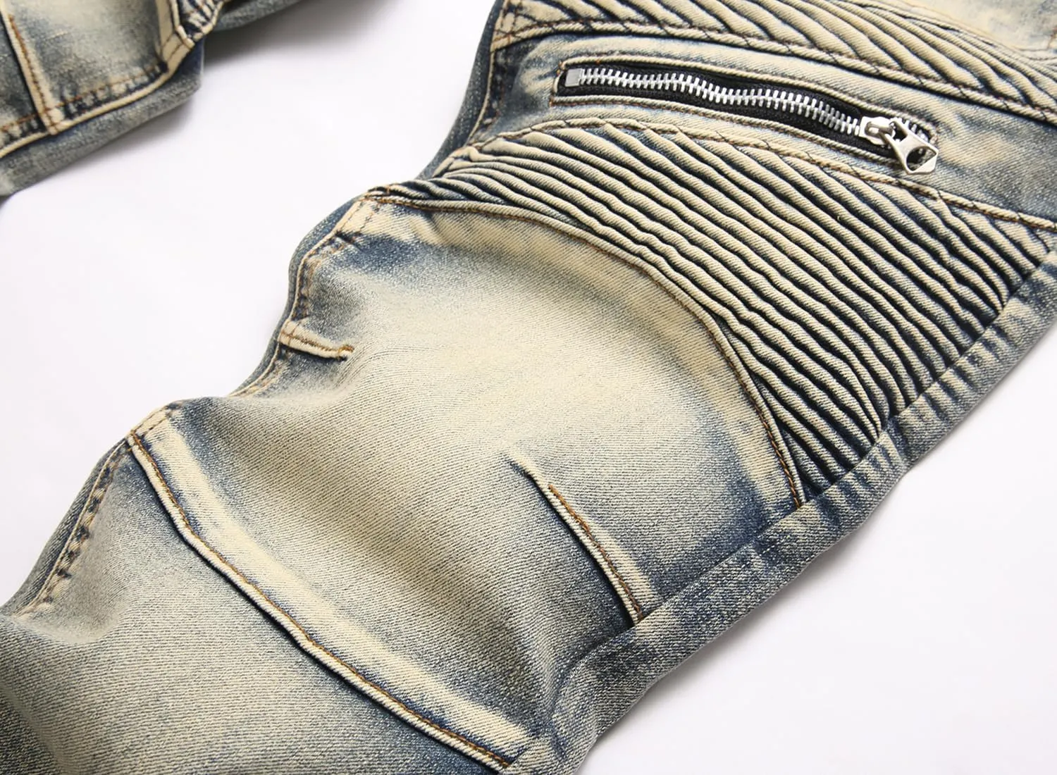 RXXKKK Men's Classic Zipper Biker Regular Fit Flex Jean