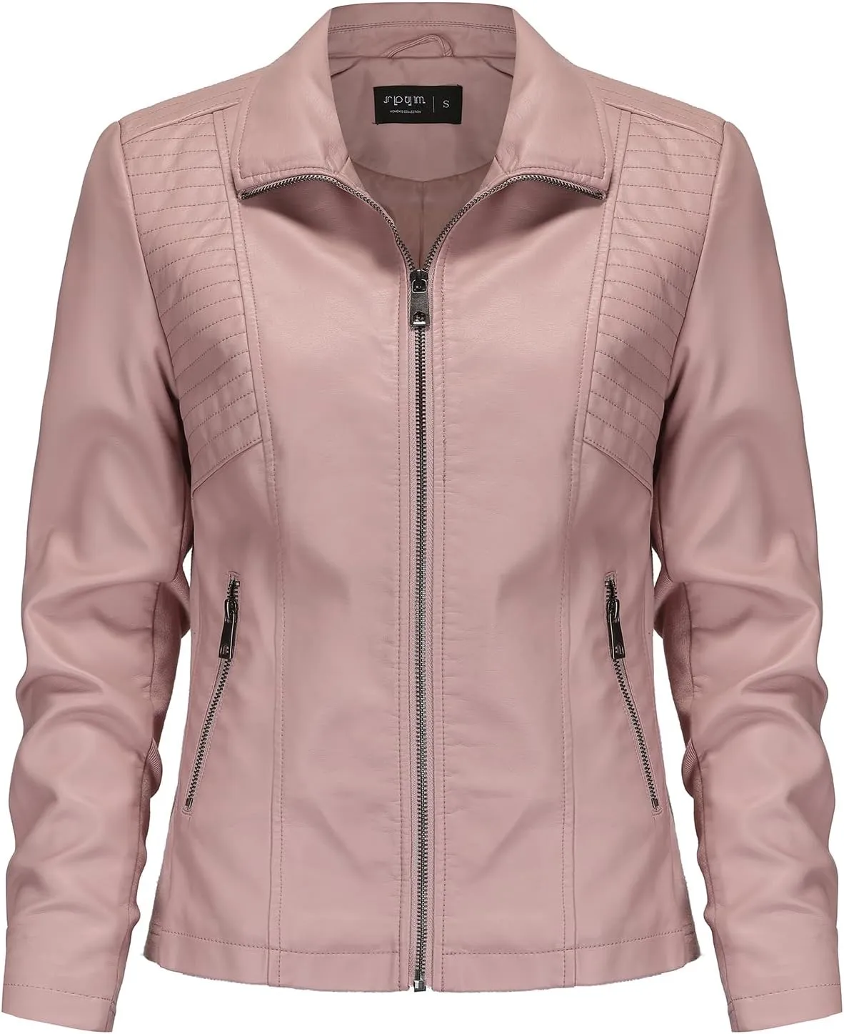 S P Y M Womens Faux Leather Jacket, Casual Fashion Quilted Zip Up Suede Coat With Elastic Rib