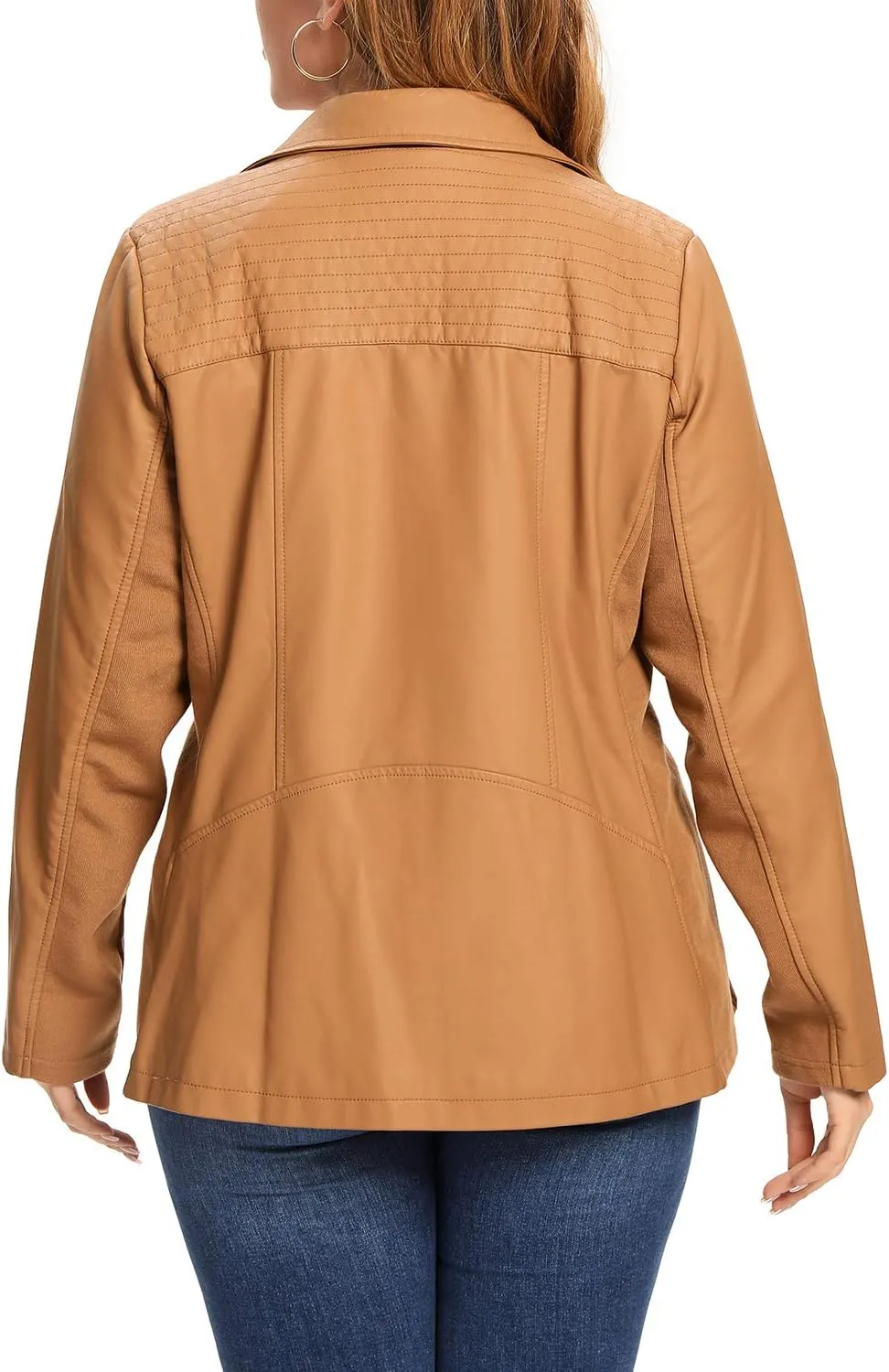 S P Y M Womens Faux Leather Jacket, Casual Fashion Quilted Zip Up Suede Coat With Elastic Rib