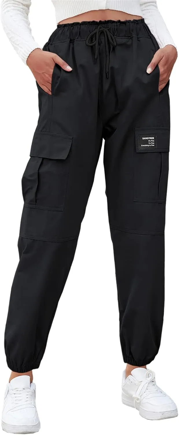 SANGTREE Girls & Womens Drawstring Cargo Jogger Pants,3 Years - Women 3XL
