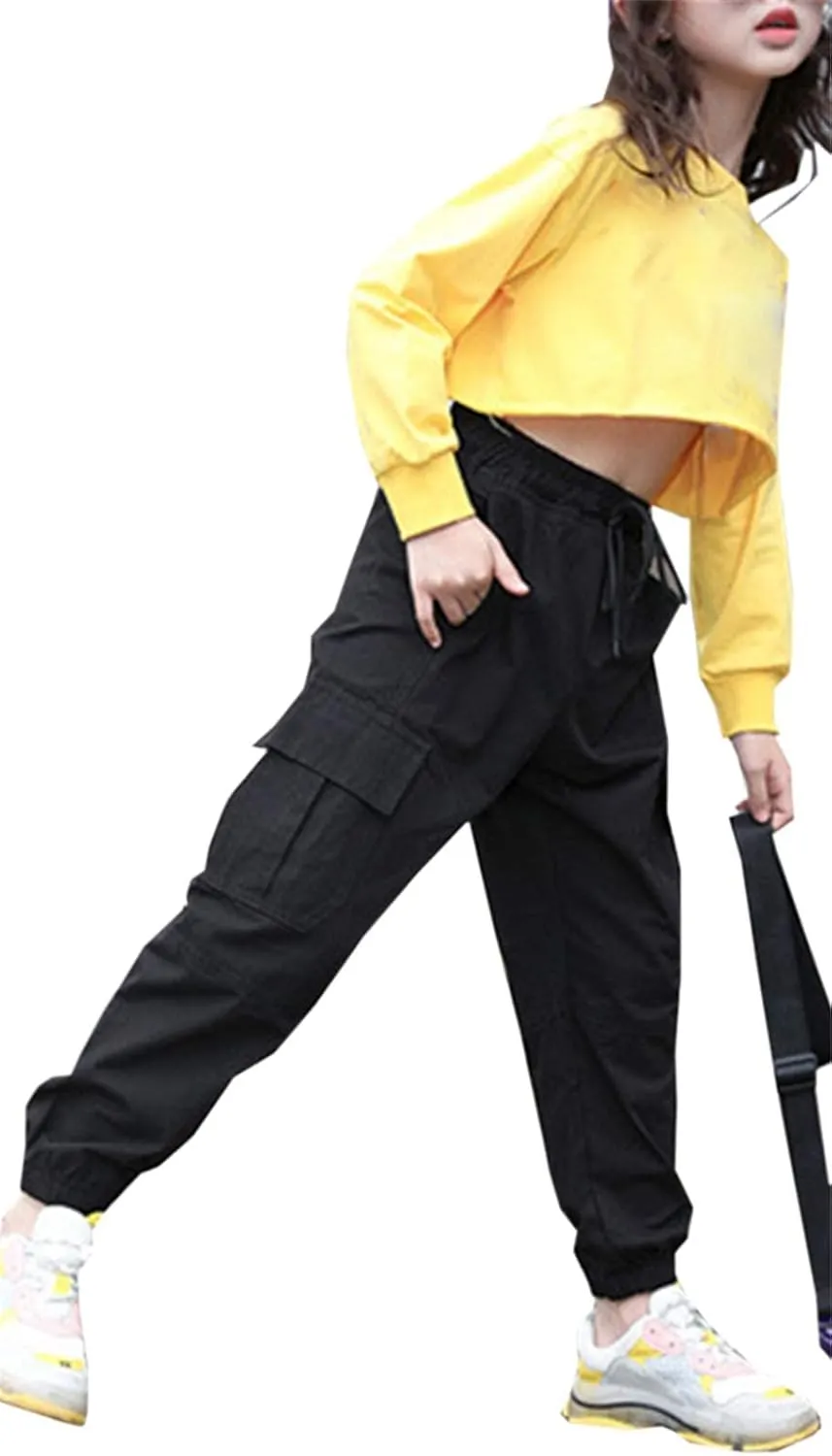 SANGTREE Girls & Womens Drawstring Cargo Jogger Pants,3 Years - Women 3XL