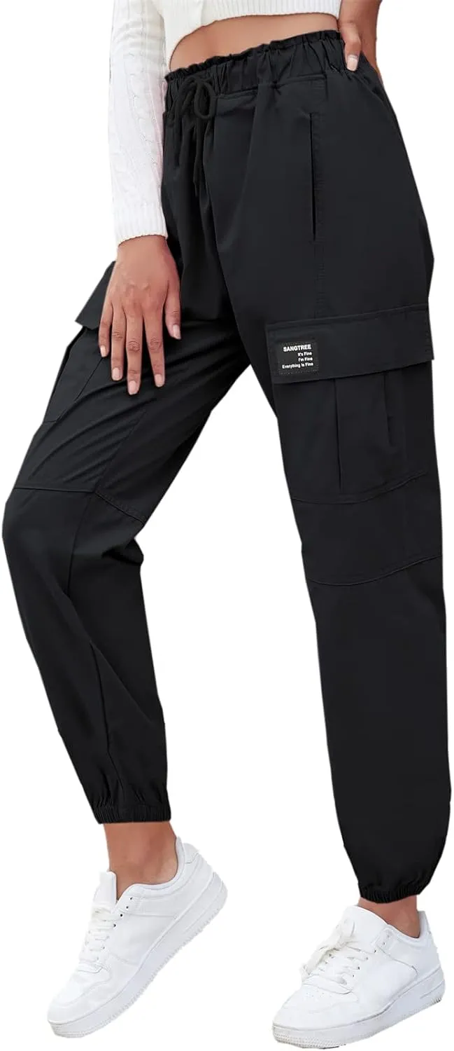 SANGTREE Girls & Womens Drawstring Cargo Jogger Pants,3 Years - Women 3XL