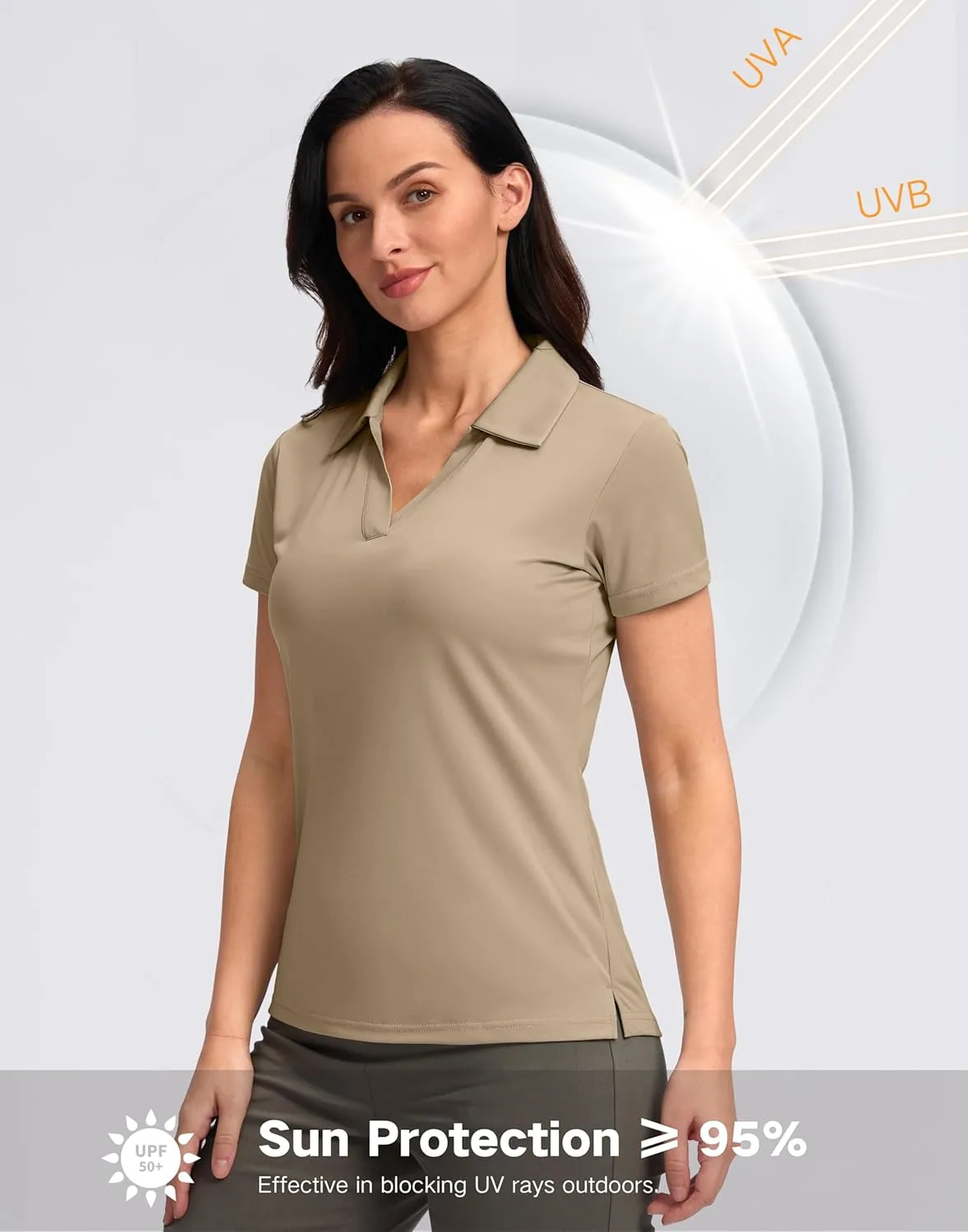SANTINY Women's Golf Shirt Collared V-Neck Casual Work Tennis Tops UPF50  Collared Polo Shirts for Women
