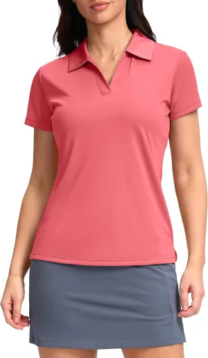 SANTINY Women's Golf Shirt Collared V-Neck Casual Work Tennis Tops UPF50  Collared Polo Shirts for Women