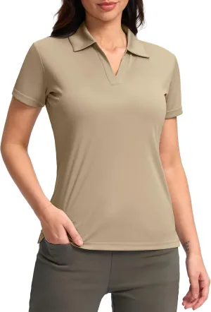 SANTINY Women's Golf Shirt Collared V-Neck Casual Work Tennis Tops UPF50  Collared Polo Shirts for Women
