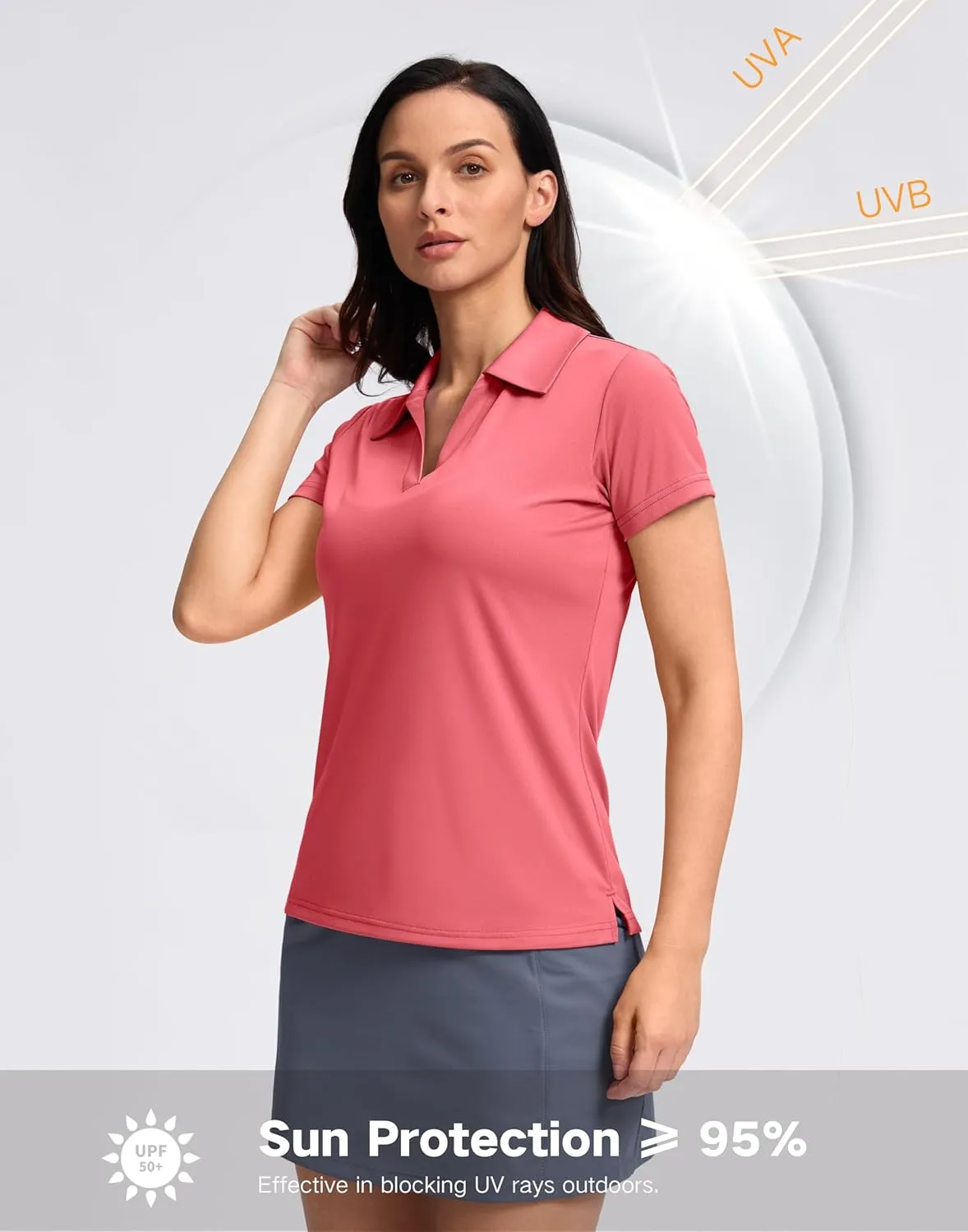 SANTINY Women's Golf Shirt Collared V-Neck Casual Work Tennis Tops UPF50  Collared Polo Shirts for Women