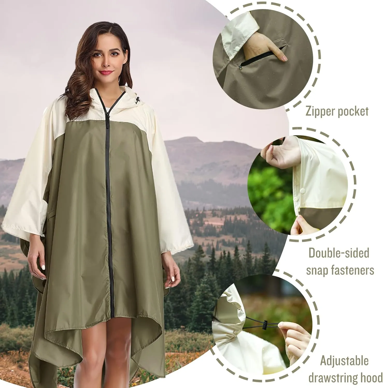 SaphiRose Unisex Rain Poncho Hooded Waterproof Raincoat for Adults Women