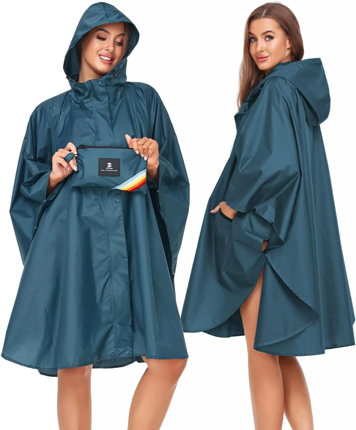 SaphiRose Unisex Rain Poncho Hooded Waterproof Raincoat for Adults Women
