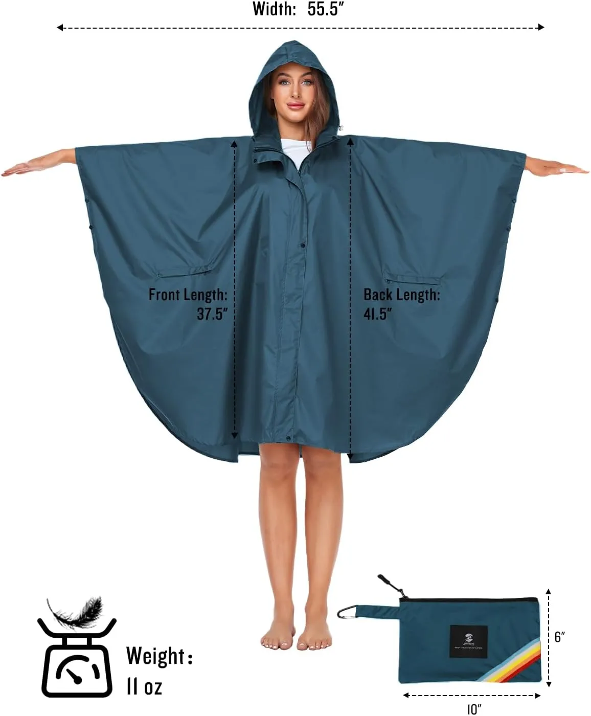 SaphiRose Unisex Rain Poncho Hooded Waterproof Raincoat for Adults Women