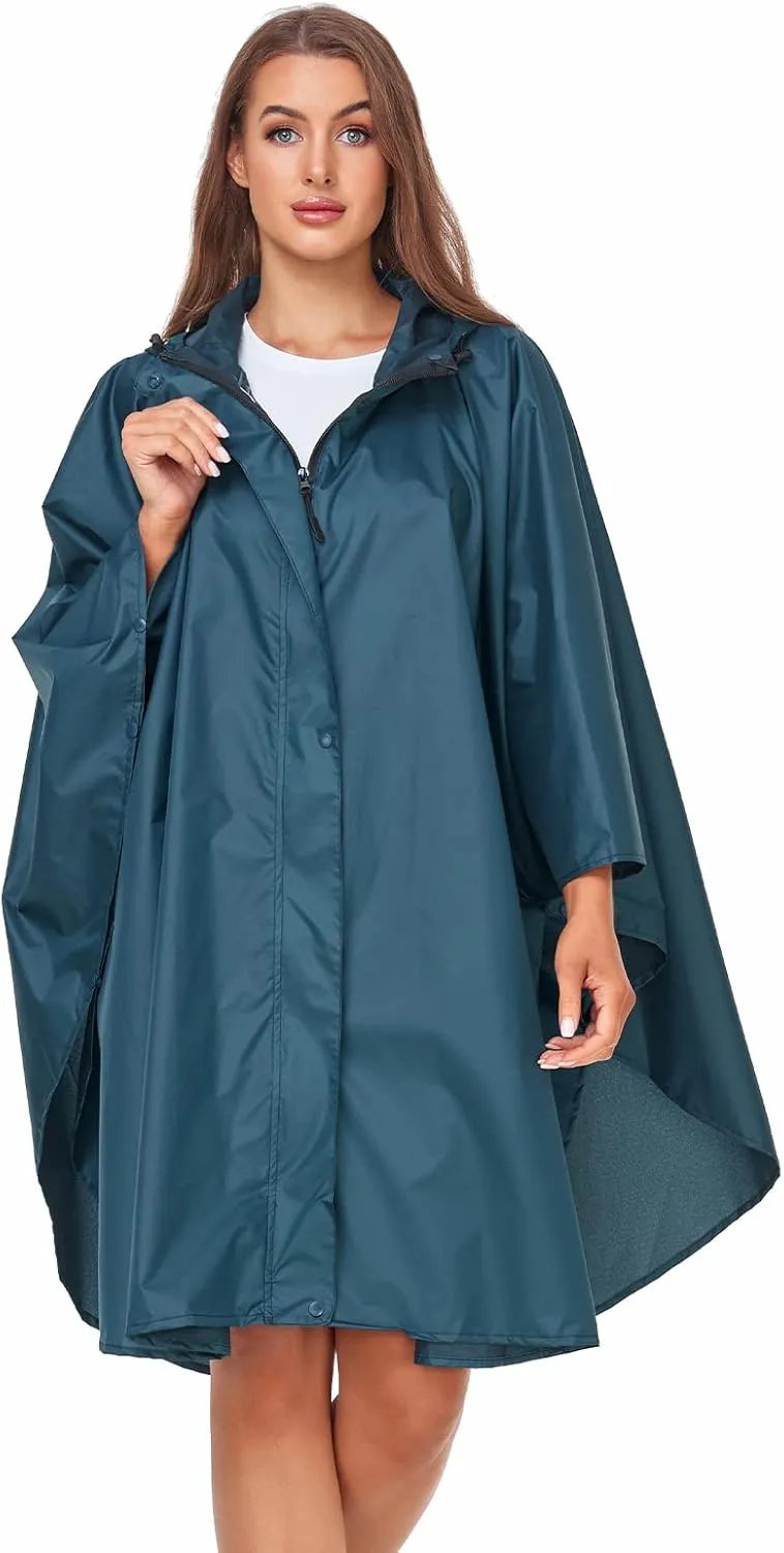 SaphiRose Unisex Rain Poncho Hooded Waterproof Raincoat for Adults Women