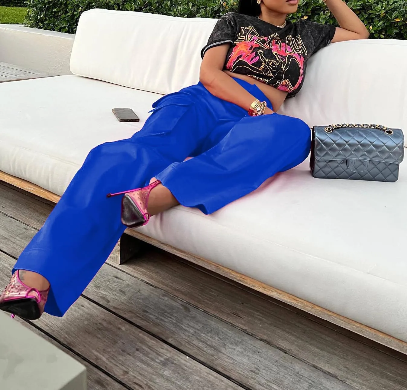 Satin Cargo Pants for Women High Waisted Wide Leg Silky Dressy Club Outfits with Pockets Casual Streetwear