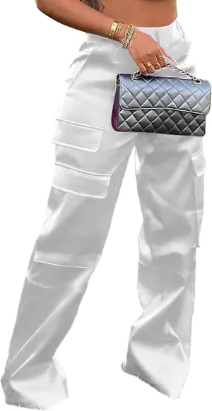 Satin Cargo Pants for Women High Waisted Wide Leg Silky Dressy Club Outfits with Pockets Casual Streetwear