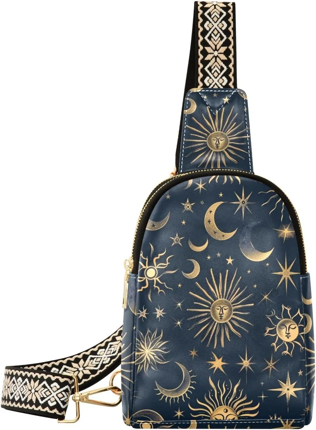 senya Boho Bag Small Sling Bag for Women Celestial Sun Moon Bohemian Leather Crossbody Chest Bag Waist Packs