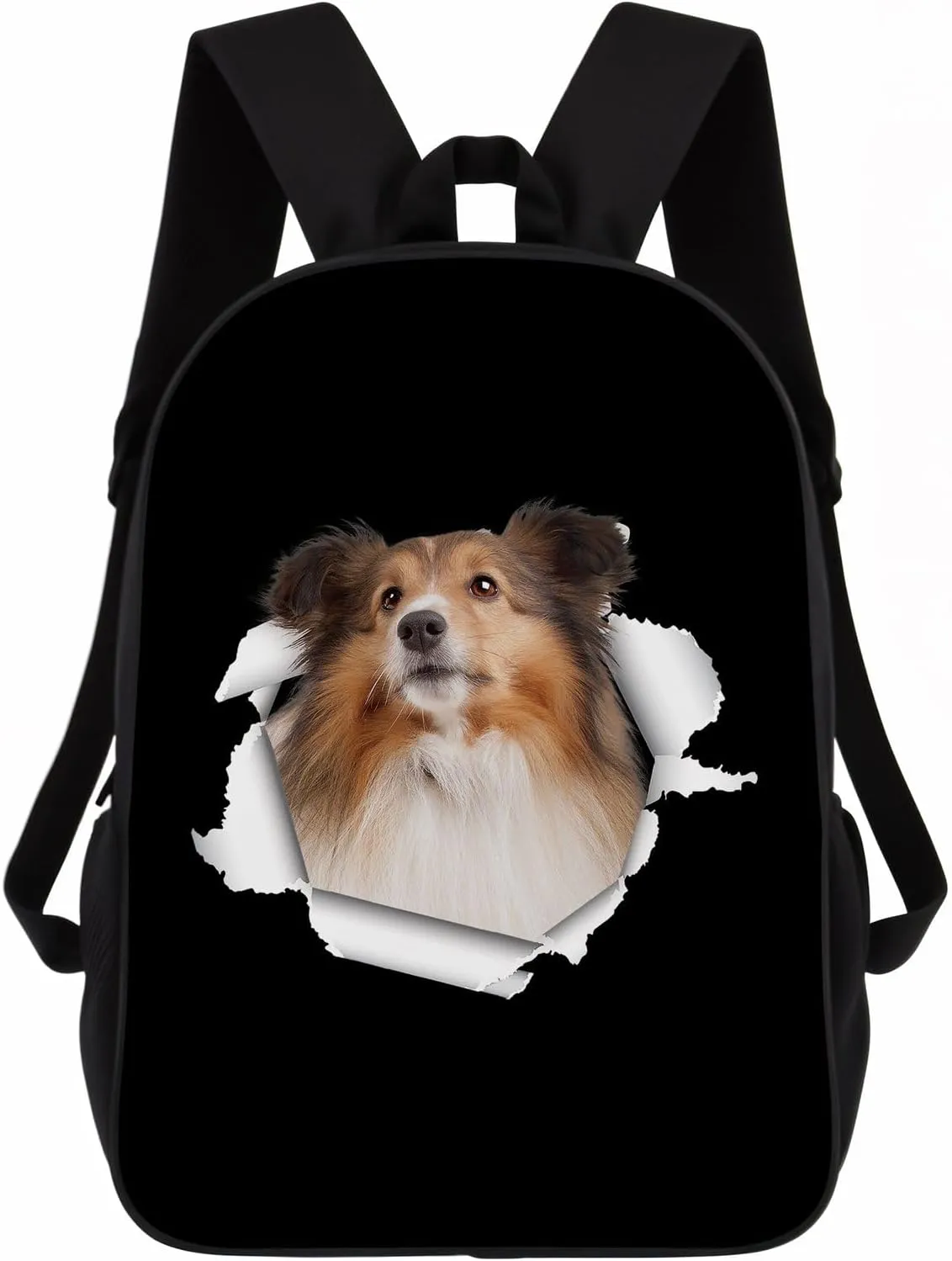 Sheltie Backpack Daypack Lovely Dog Print Bookbag Laptop Bag For Work Travel Hiking 17 Inch Black Lightweight
