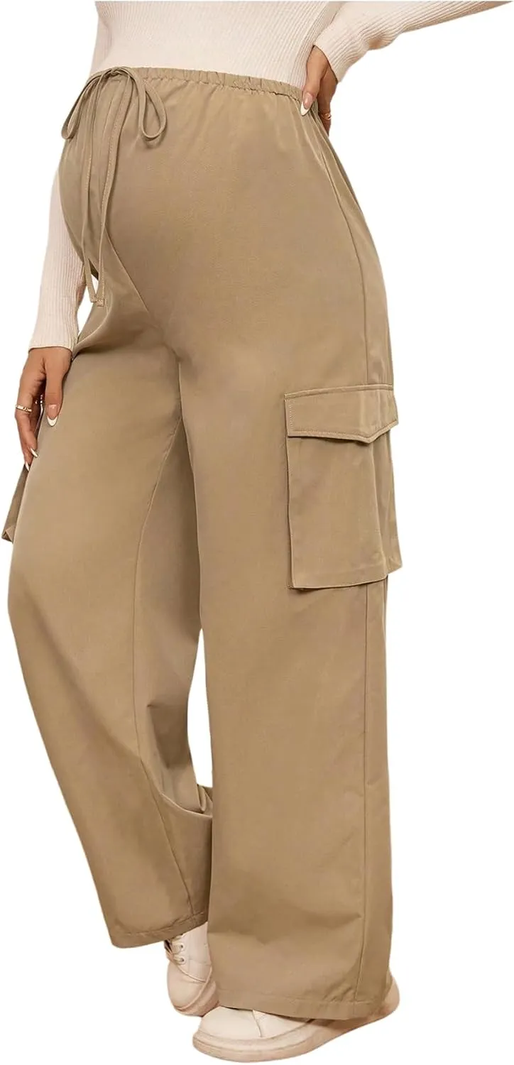 SHENHE Women's Maternity Cargo Pants High Waist Wide Leg Loose Pregnancy Trousers