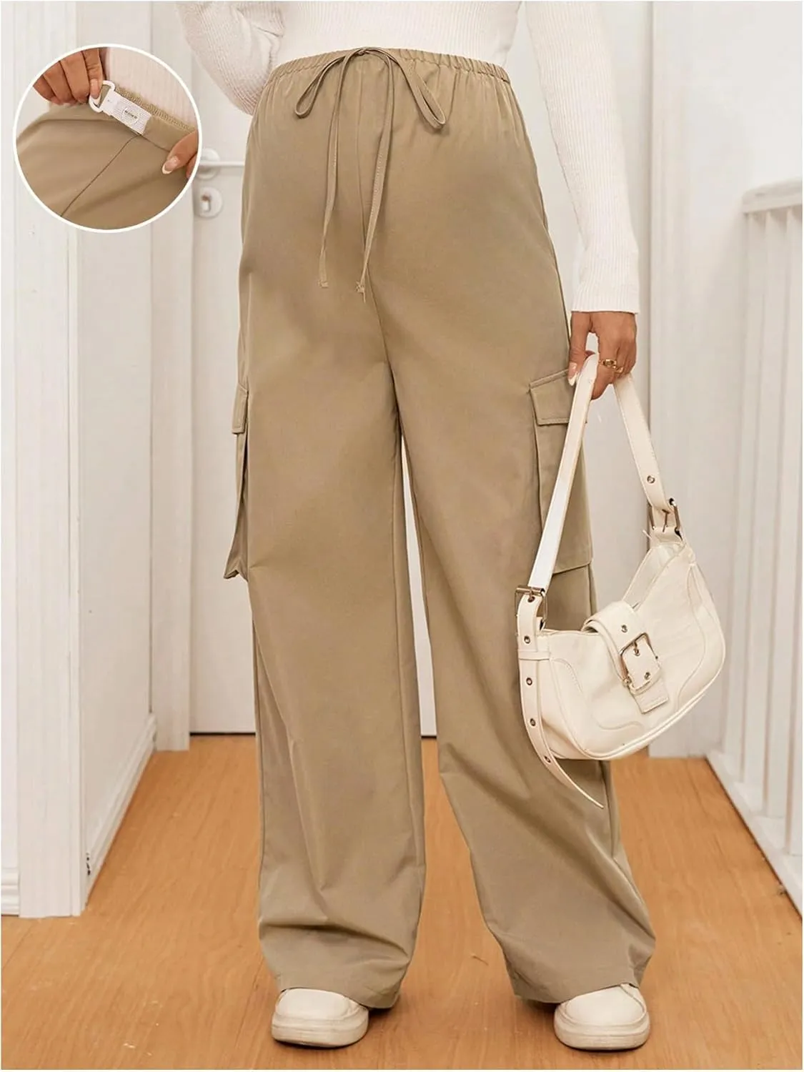 SHENHE Women's Maternity Cargo Pants High Waist Wide Leg Loose Pregnancy Trousers