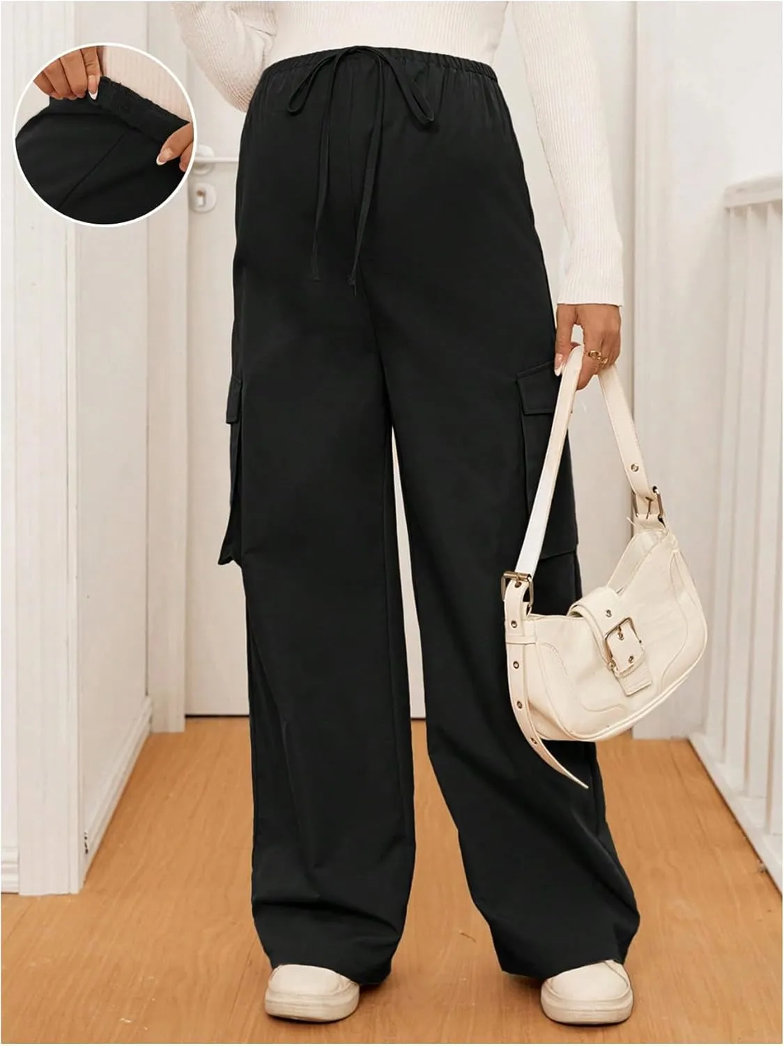 SHENHE Women's Maternity Cargo Pants High Waist Wide Leg Loose Pregnancy Trousers