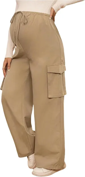 SHENHE Women's Maternity Cargo Pants High Waist Wide Leg Loose Pregnancy Trousers
