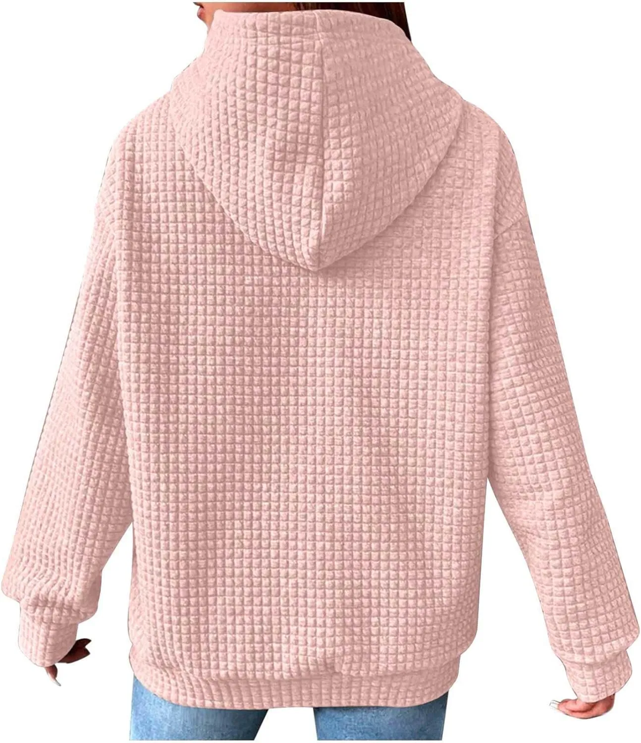 SHOPESSA Women Pullover Hoodie Sweatshirt Waffle-Knit Shacket Hooded Loose Fit Lightweight Jacket Long Sleeve Boyfriend Shirt
