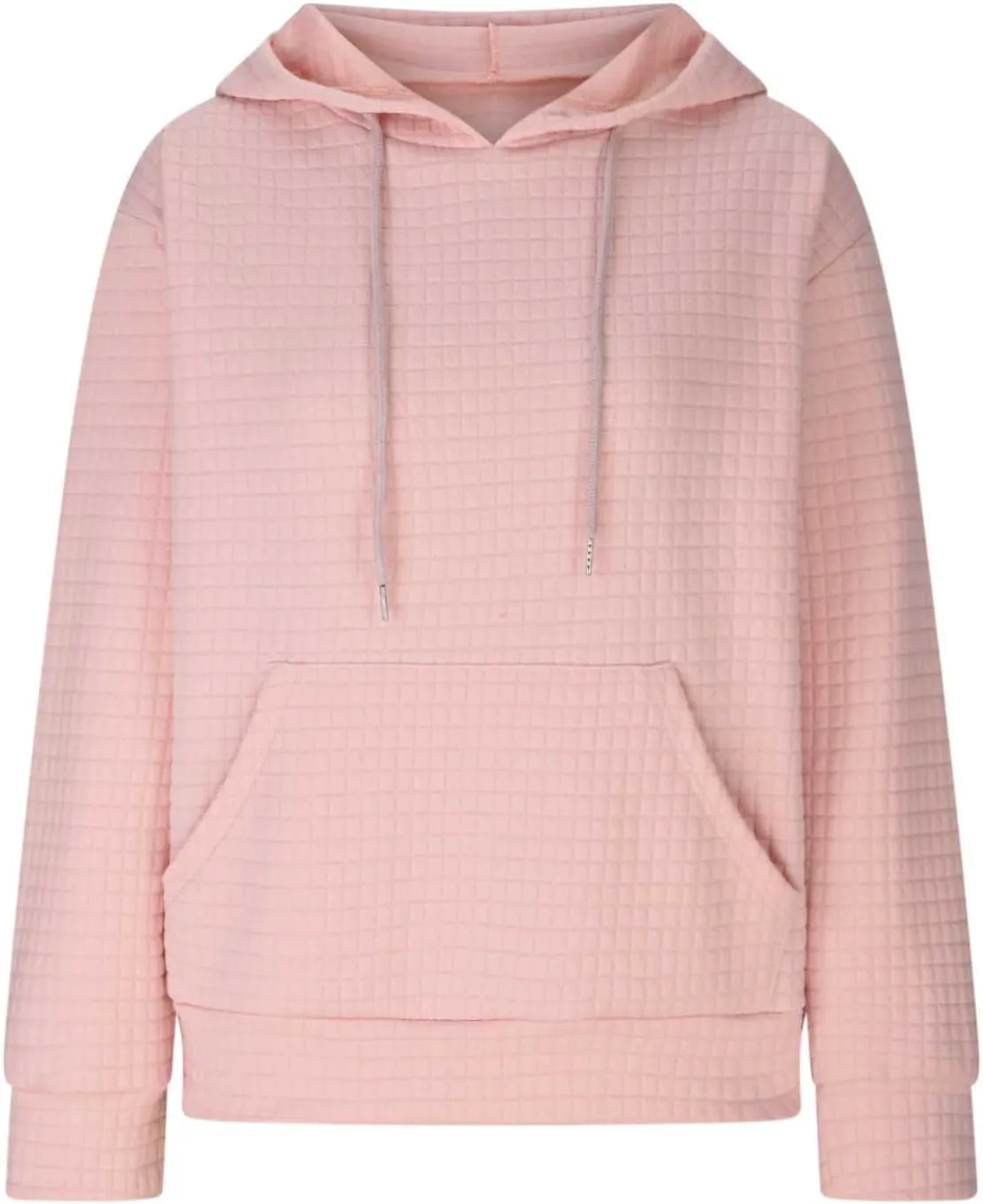 SHOPESSA Women Pullover Hoodie Sweatshirt Waffle-Knit Shacket Hooded Loose Fit Lightweight Jacket Long Sleeve Boyfriend Shirt