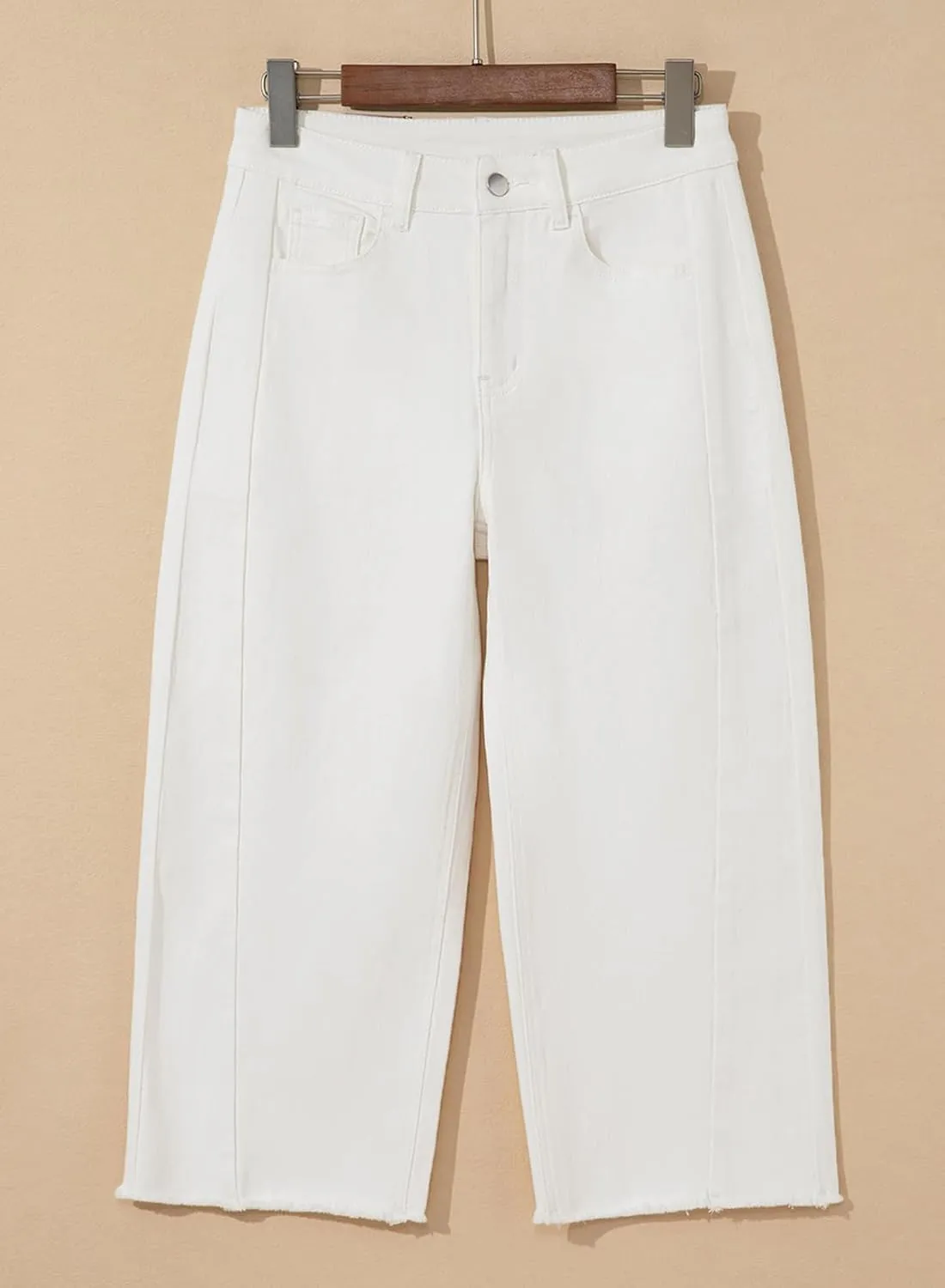 Sidefeel Women's Capri Jeans High Waisted Wide Leg Stretchy Raw Hem Side Seam Zimbaplatinum Denim Pants