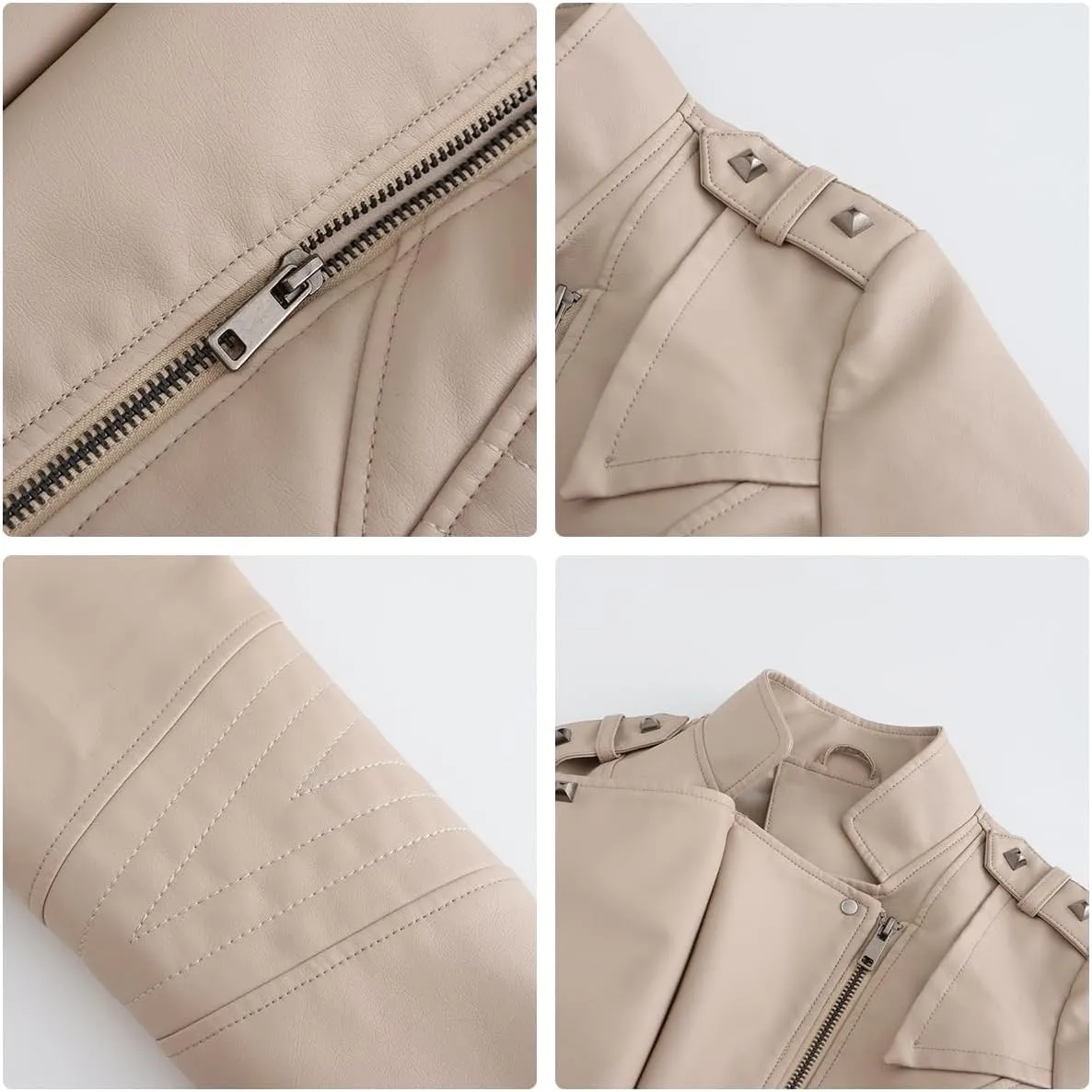 Sister Amy Women PU Leather Jacket Women Bomber Jacket Cropped Zipper Jacket Moto Coat