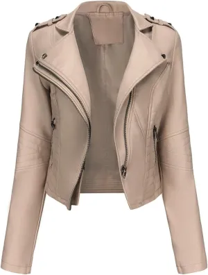 Sister Amy Women PU Leather Jacket Women Bomber Jacket Cropped Zipper Jacket Moto Coat