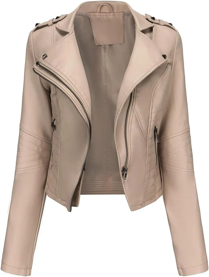 Sister Amy Women PU Leather Jacket Women Bomber Jacket Cropped Zipper Jacket Moto Coat