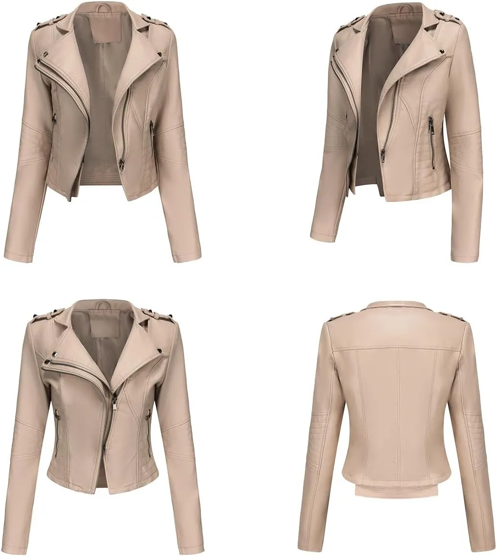 Sister Amy Women PU Leather Jacket Women Bomber Jacket Cropped Zipper Jacket Moto Coat