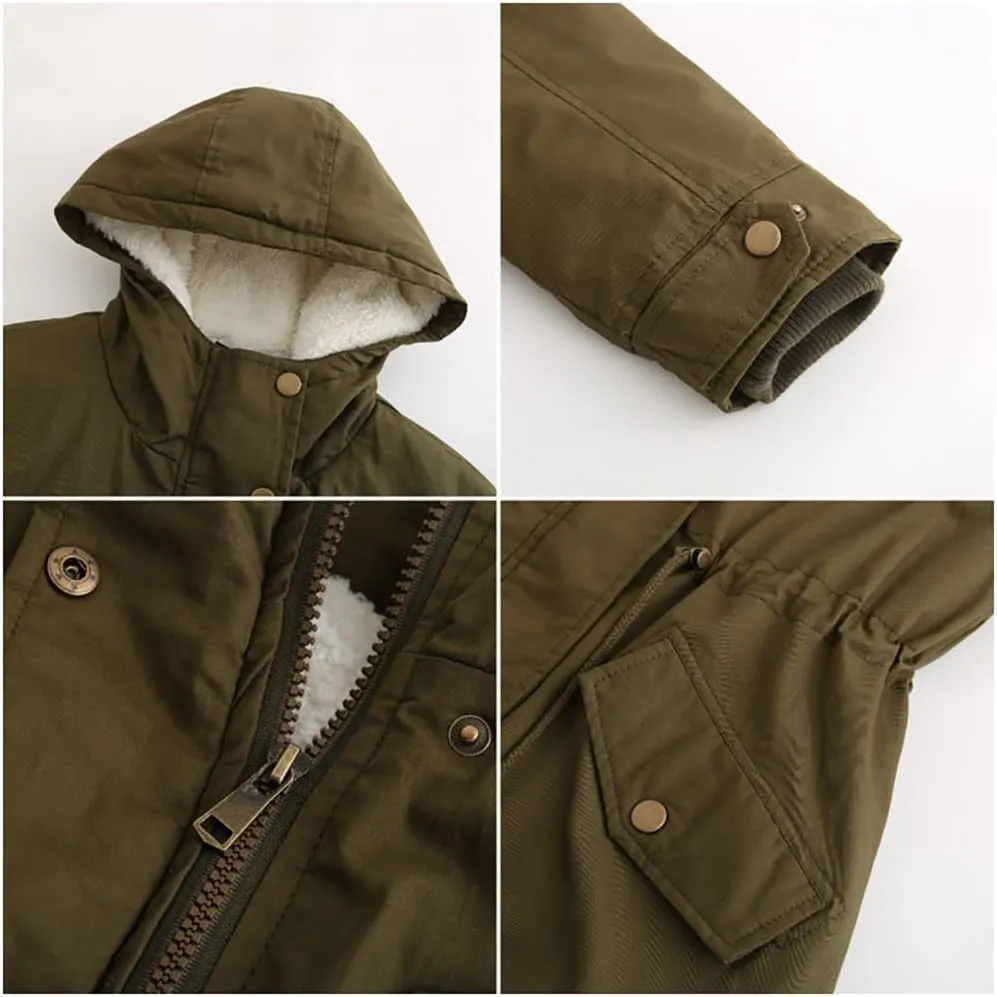 Sister Amy Women Trench Coat Fleece-Lined Mid-length Jacket with Detachable Collar