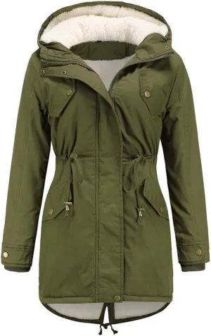 Sister Amy Women Trench Coat Fleece-Lined Mid-length Jacket with Detachable Collar