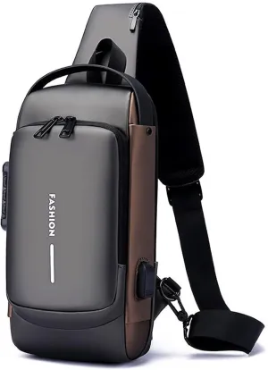 Sling Backpack USB Waterproof Chest Daypack Casual Shoulder Bag (Grey)