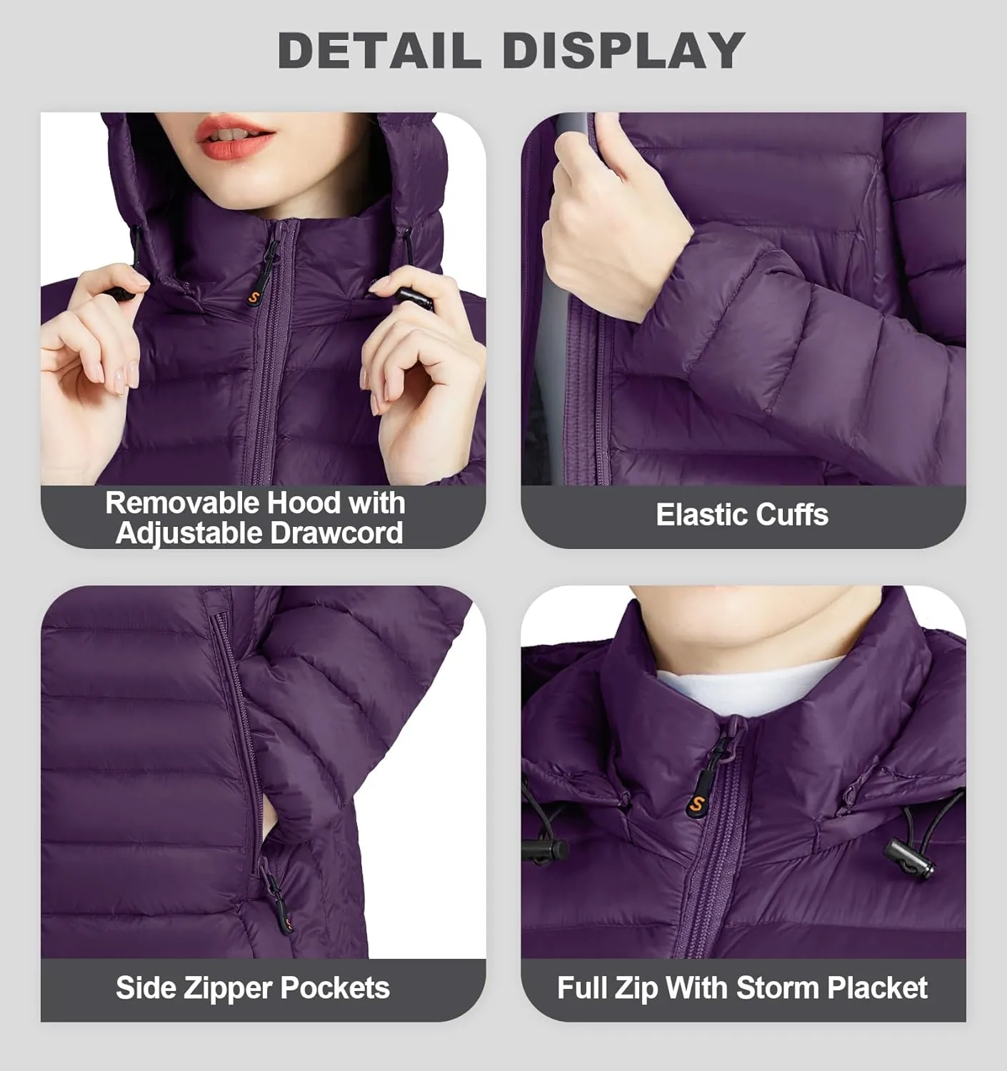SLOWTOWN Womens Lightweight Down Puffer Coat Packable Long Down Coat Hood Winter Puffer Jacket