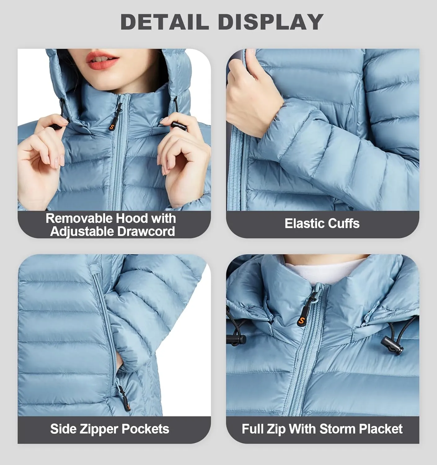 SLOWTOWN Womens Lightweight Down Puffer Coat Packable Long Down Coat Hood Winter Puffer Jacket
