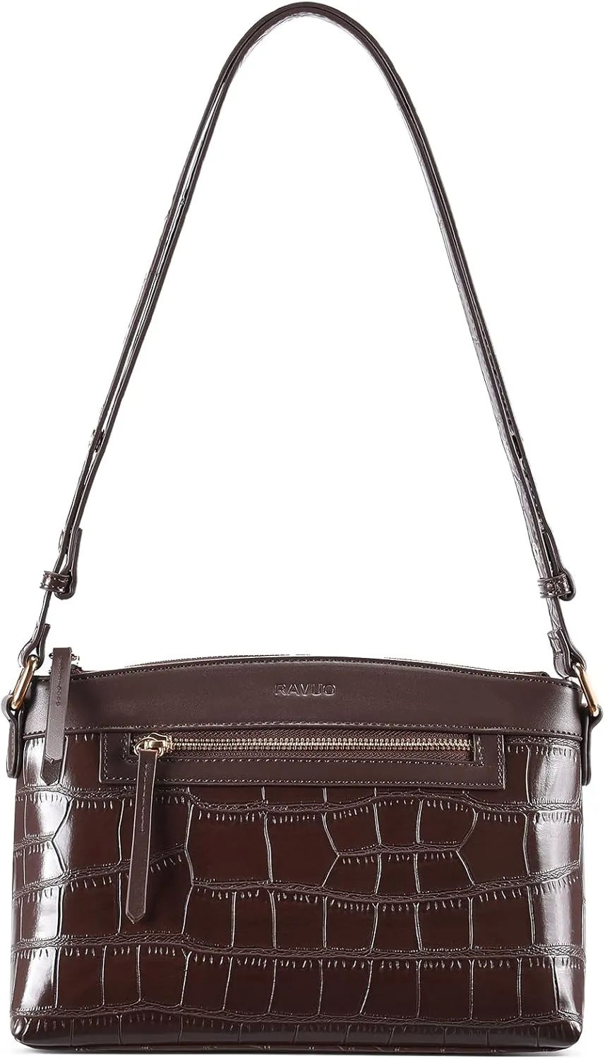 Small Shoulder Bags,RAVU Hobo Crossbody Purses for Women Crocodile Leather Clutch w Adjustable Strap