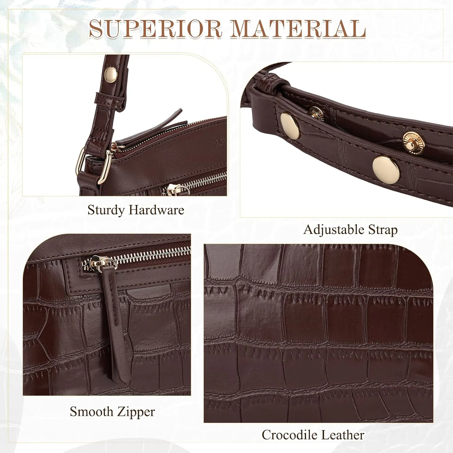 Small Shoulder Bags,RAVU Hobo Crossbody Purses for Women Crocodile Leather Clutch w Adjustable Strap