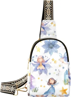 Small Sling Bag for Women Colorful Watercolor Fairies Stars Leather Crossbody Bags Chest Bag Waist Packs