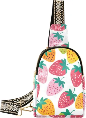 Small Sling Bag for Women Cute Colorful Strawberry Leather Crossbody Bags Chest Bag Waist Packs