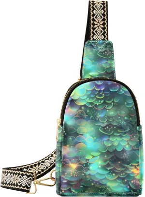 Small Sling Bag for Women Glowing Fish Scales Leather Crossbody Bags Chest Bag Waist Packs