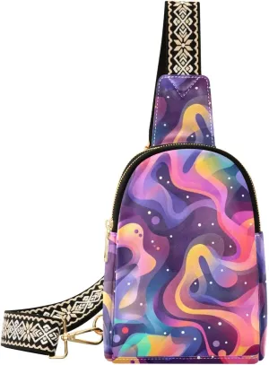 Small Sling Bag for Women Neon Abstract Graffiti Leather Crossbody Bags Chest Bag Waist Packs