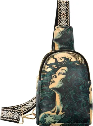 Small Sling Bag for Women Star Girl Illustration Portrait Leather Crossbody Bags Chest Bag Waist Packs