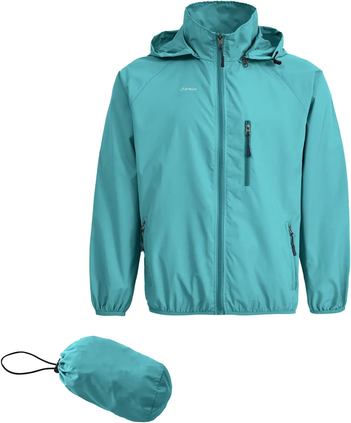 Spmor Men's Lightweight Waterproof Jacket Packable Windbreaker Running Coat