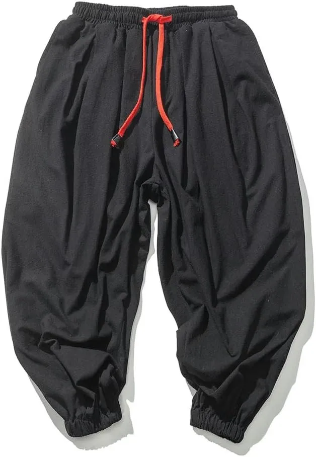 Spring Men's Harem Pants Chinese Style Lightweight Sports Pants Casual with Pocket Solid Color
