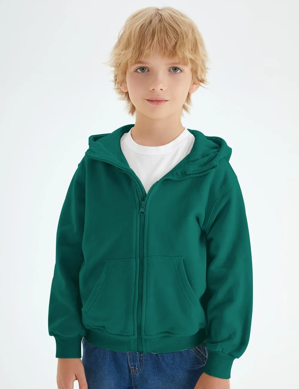 Spring&Gege Boys Full Zip Hoodies High Neck Mid-weight Fleece Hooded Sweatshirts for Children